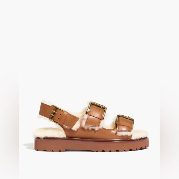 NWOB Madewell The Shearling-Lined Madelyn Sandal Golden Pecan 9 Leather NA977 - Picture 3 of 13